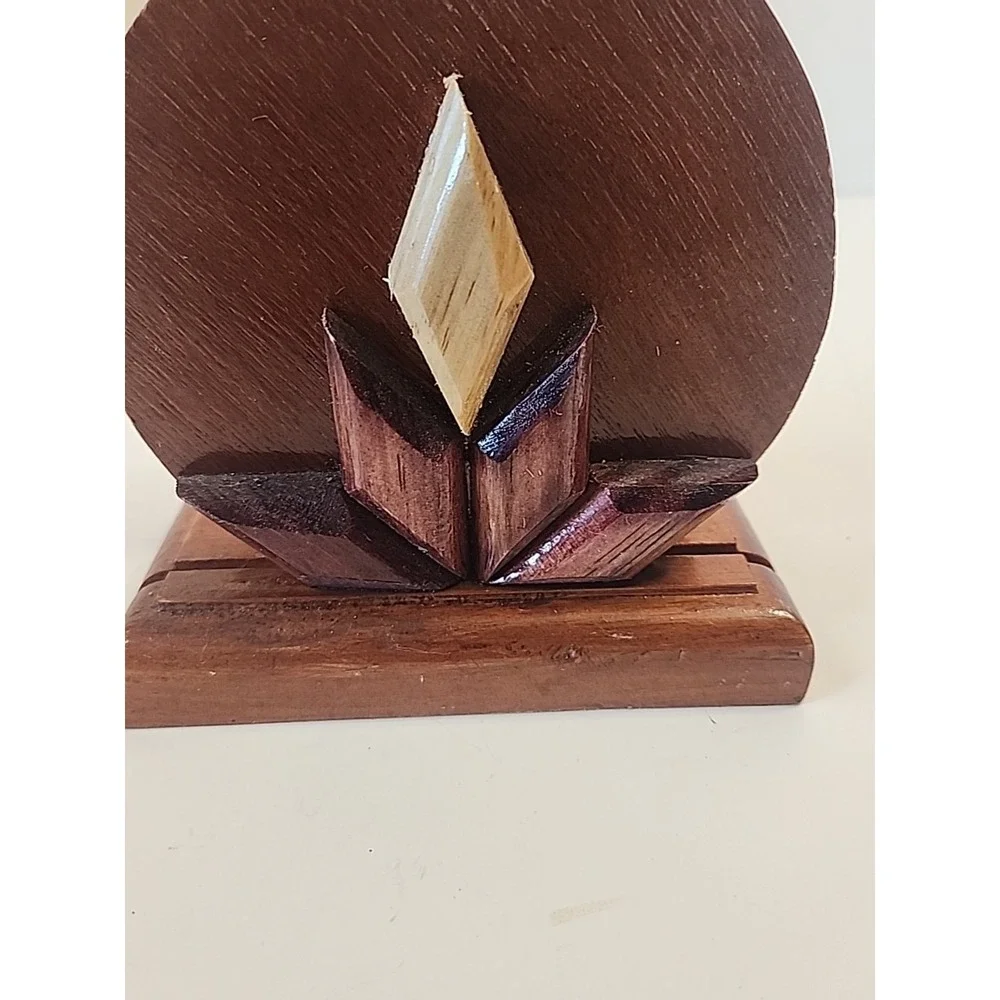 Handcrafted Tri-Colored Intarsia‎ Wooden Napkin Holder Abstract Floral Design